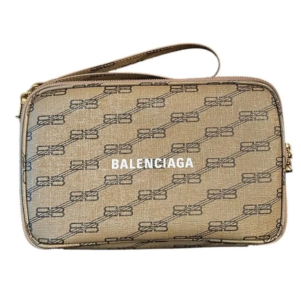 Authentic Balenciaga Signature BB Leather Pouch.